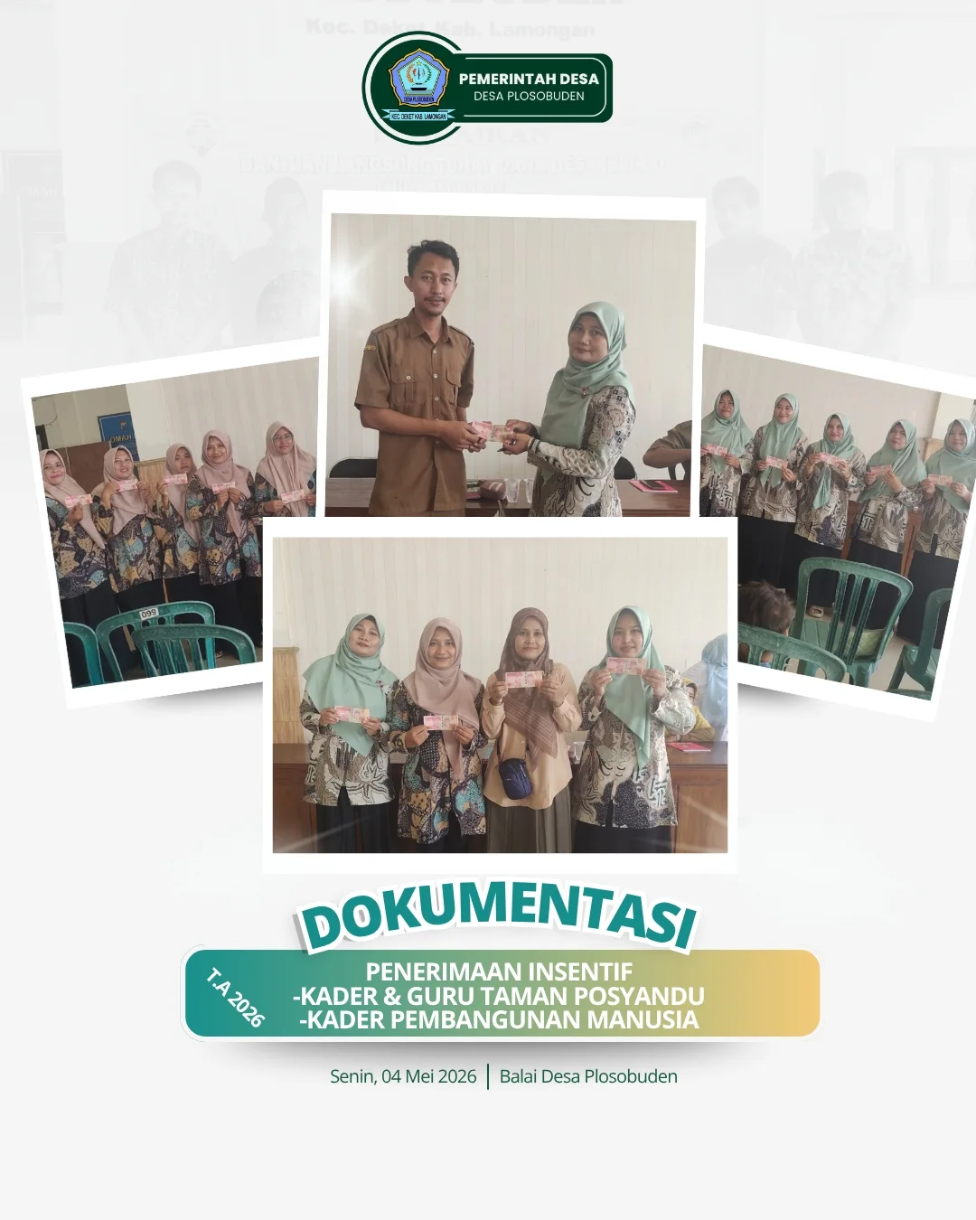Foto: PENERIMAAN INSENTIF KADER & GURU TAMAN POSYANDU KADER PEMBANGUNAN MANUSIA