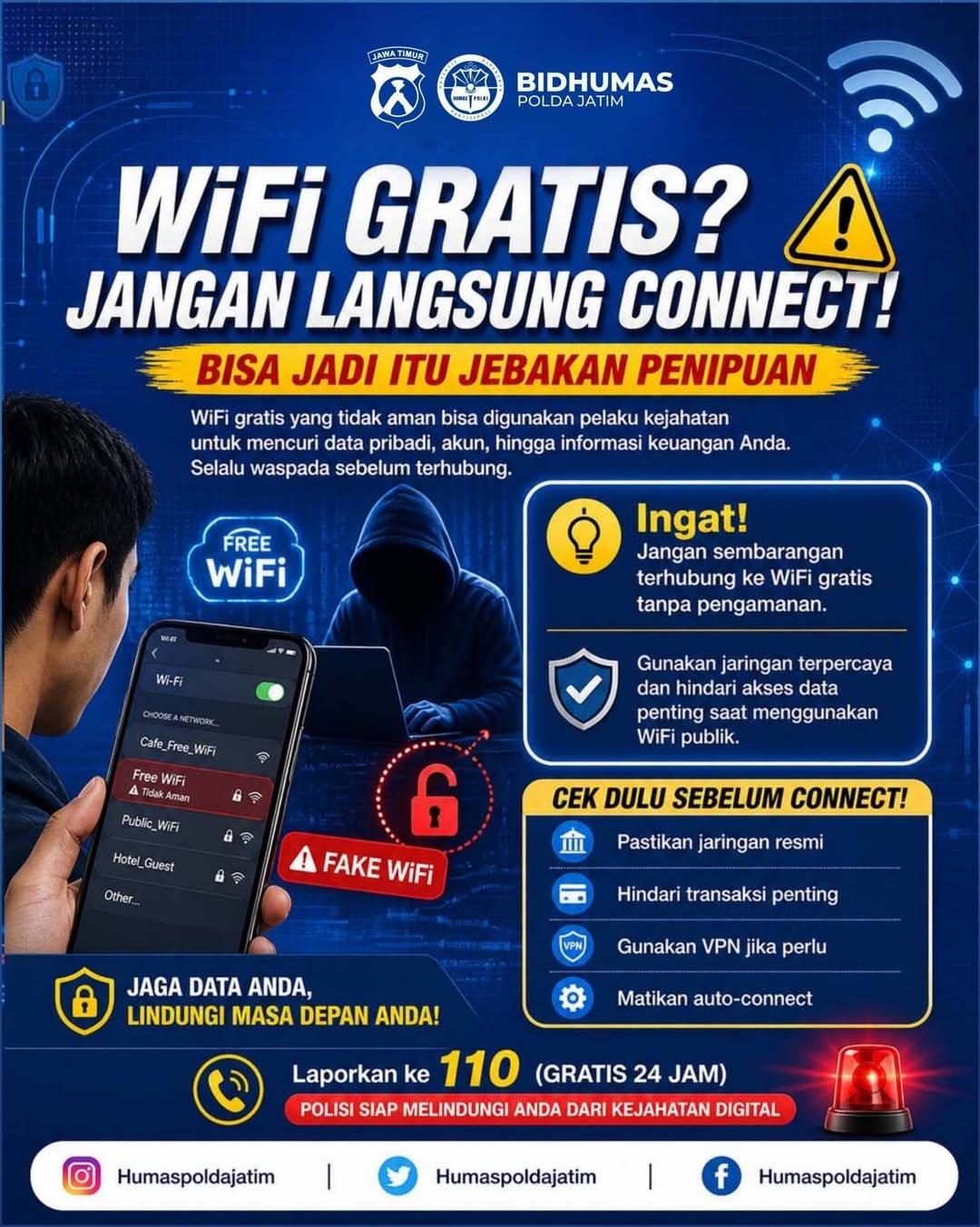 Foto: WIFI GRATIS? JANGAN LANGSUNG CONNECT! HATI-HATI, WIFI GRATIS YANG TIDAK AMAN BISA MENJADI JEBAKAN PENIPUAN.