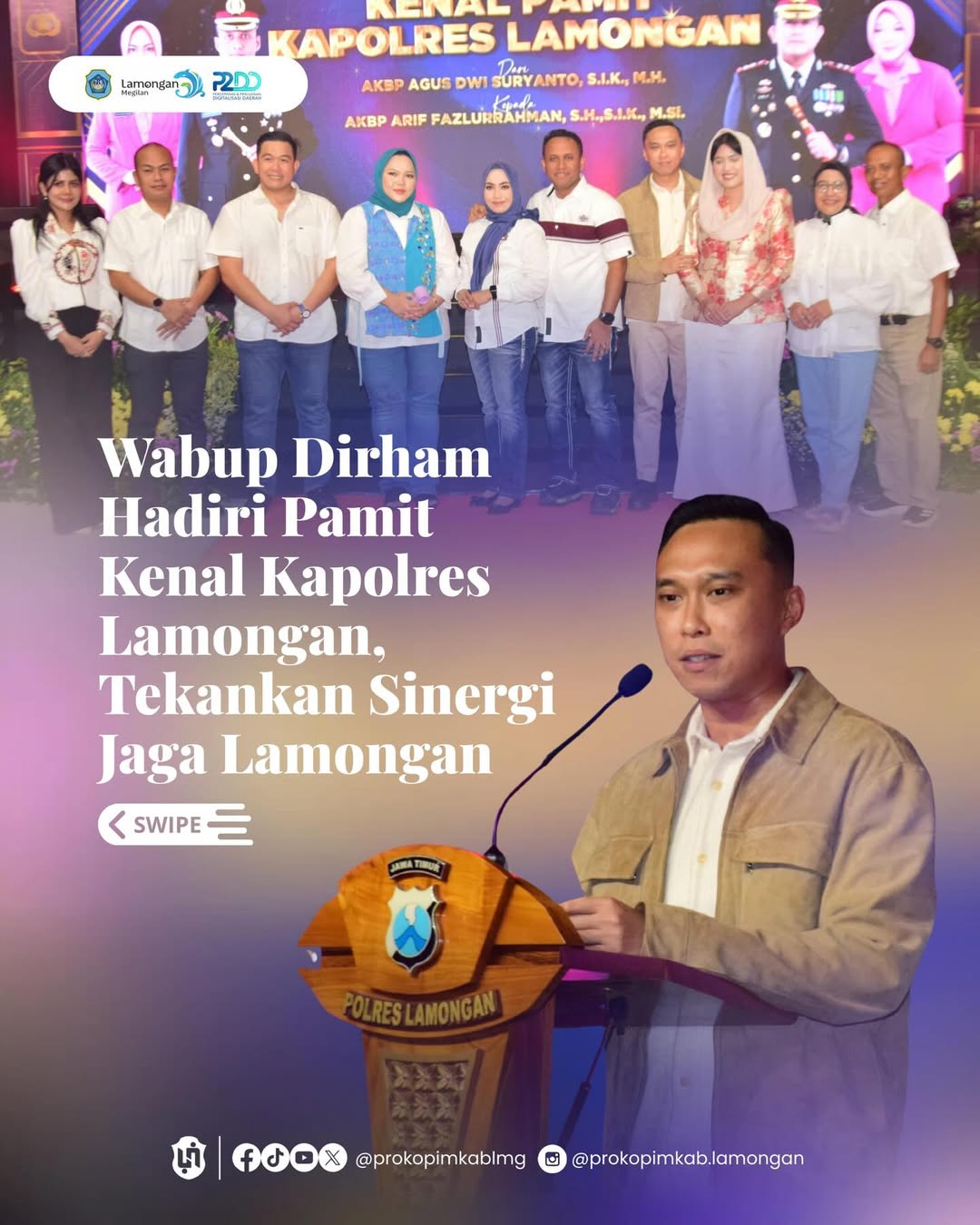 Foto: Wabup Dirham Hadiri Pamit Kenal Kapolres Lamongan, Tekankan Sinergi Jaga Lamongan