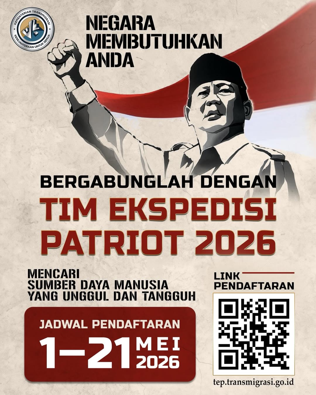 Foto: Kementerian Transmigrasi membuka pendaftaran Tim Ekspedisi Patriot (TEP) 2026