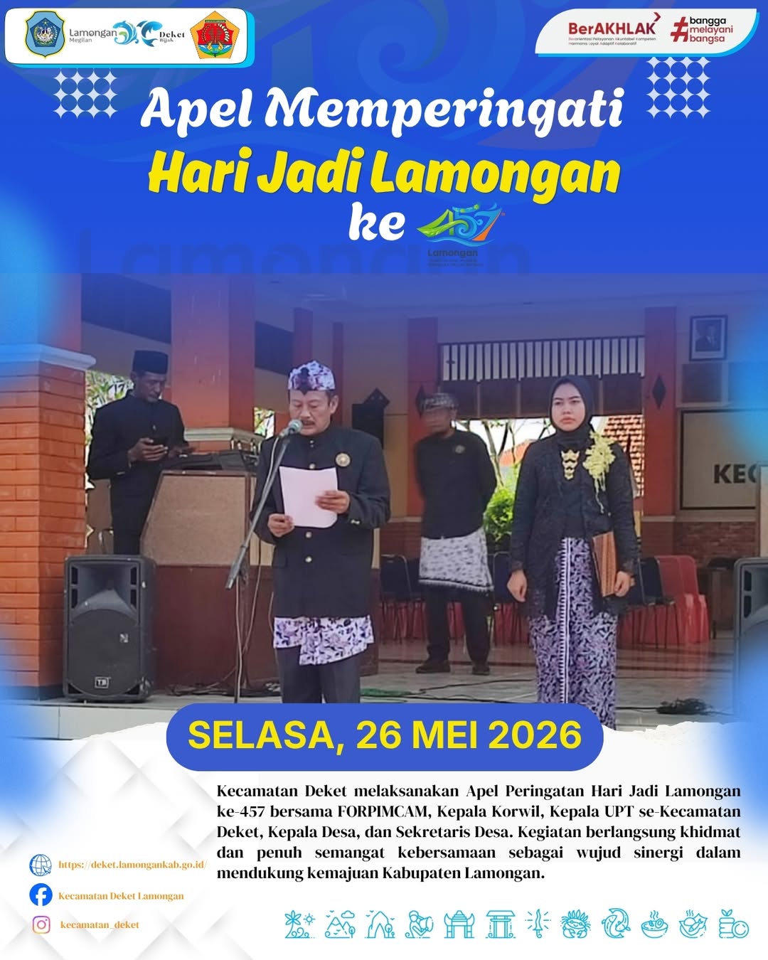 Foto: APEL PERINGATAN HARI JADI LAMONGAN KE-457 DI KECAMATAN DEKET BERLANGSUNG DENGAN KHIDMAT DAN PENUH SEMANGAT KEBERSAMAAN