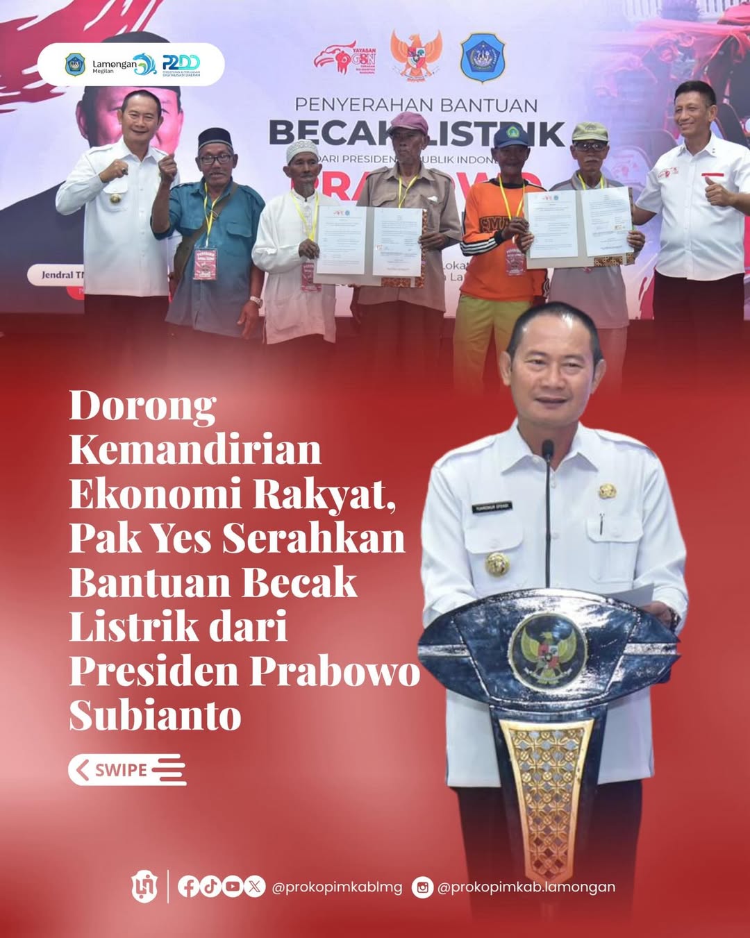 Foto: Dorong Kemandirian Ekonomi Rakyat, Pak Yes Serahkan Bantuan Becak Listrik dari Presiden Prabowo Subianto