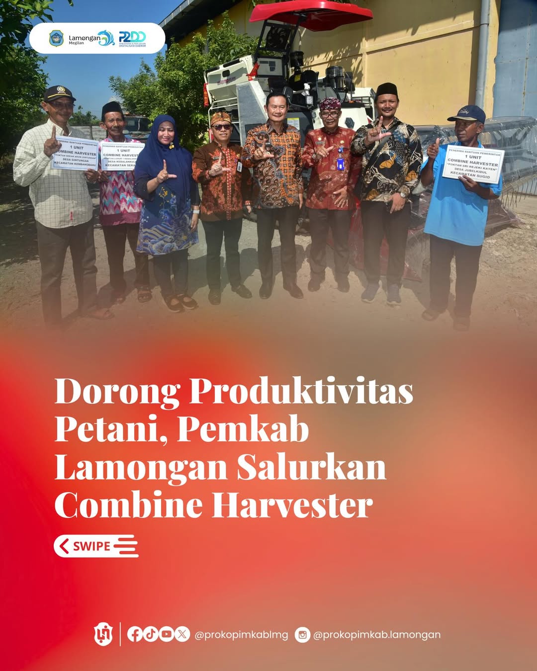 Foto: Dorong Produktivitas Petani, Pemkab Lamongan Salurkan Combine Harvester