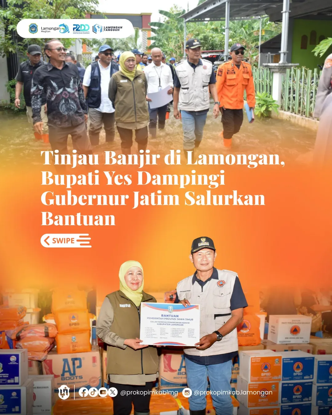 Foto: Tinjau Banjir di Lamongan, Bupati Yes Dampingi Gubernur Jatim Salurkan Bantuan