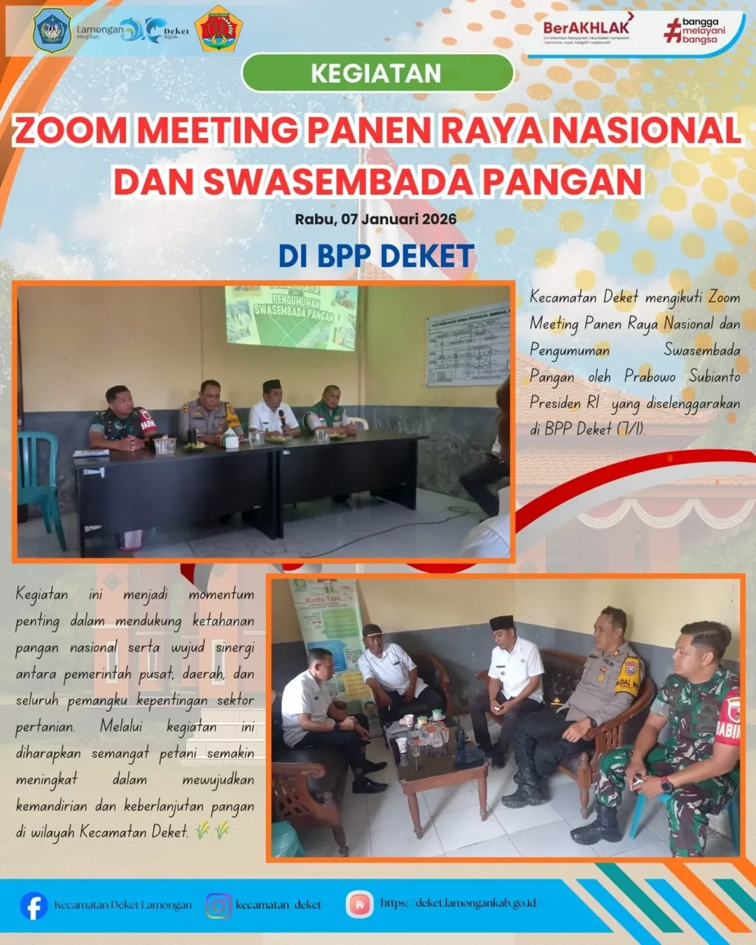 Foto: KECAMATAN DEKET IKUTI ZOOM MEETING PANEN RAYA NASIONAL DAN PENGUMUMAN SWASEMBADA PANGAN