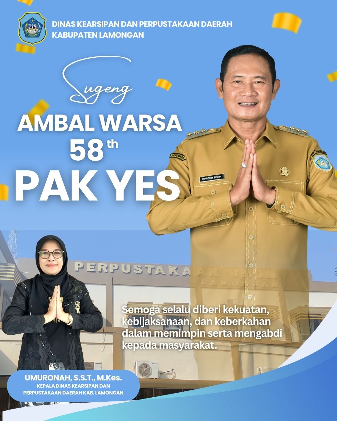 Foto: DINAS KEARSIPAN DAN PERPUSTAKAAN DAERAH KABUPATEN LAMONGAN UCAPKAN SELAMAT ULANG TAHUN KE-58 KEPADA BUPATI LAMONGAN