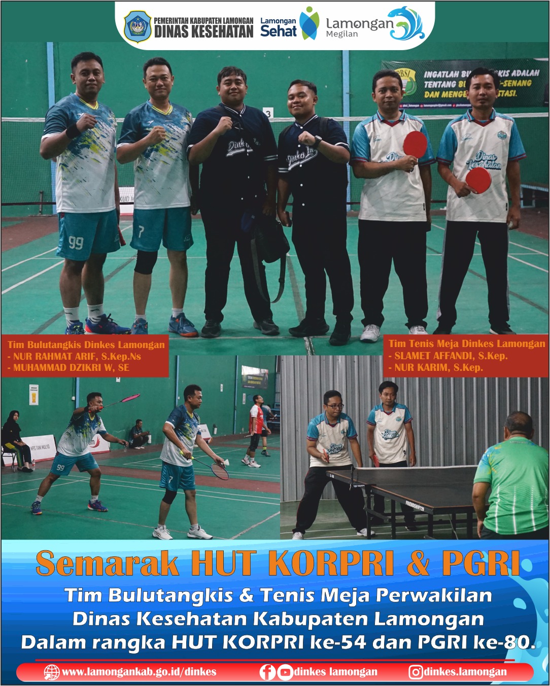 Foto: 🏓🏸 Tim DInkes Lamongan Ikut Semarakan Lomba Tenis Meja & Bulutangkis HUT KORPRI ke-54 dan HUT PGRI ke-80 Tahun 2025.