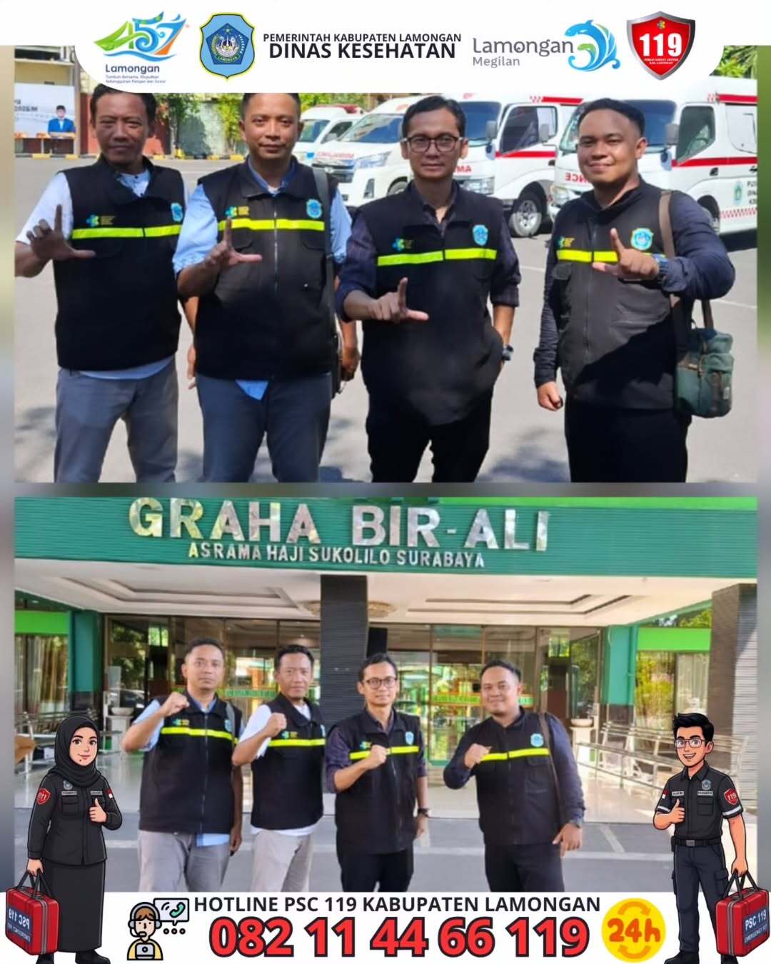 Foto: Pendampingan Kepulangan Jemaah Haji Kabupaten Lamongan 1447 H, PSC 119 Dinkes Lamongan Siaga Menjaga Kesehatan Jemaah.