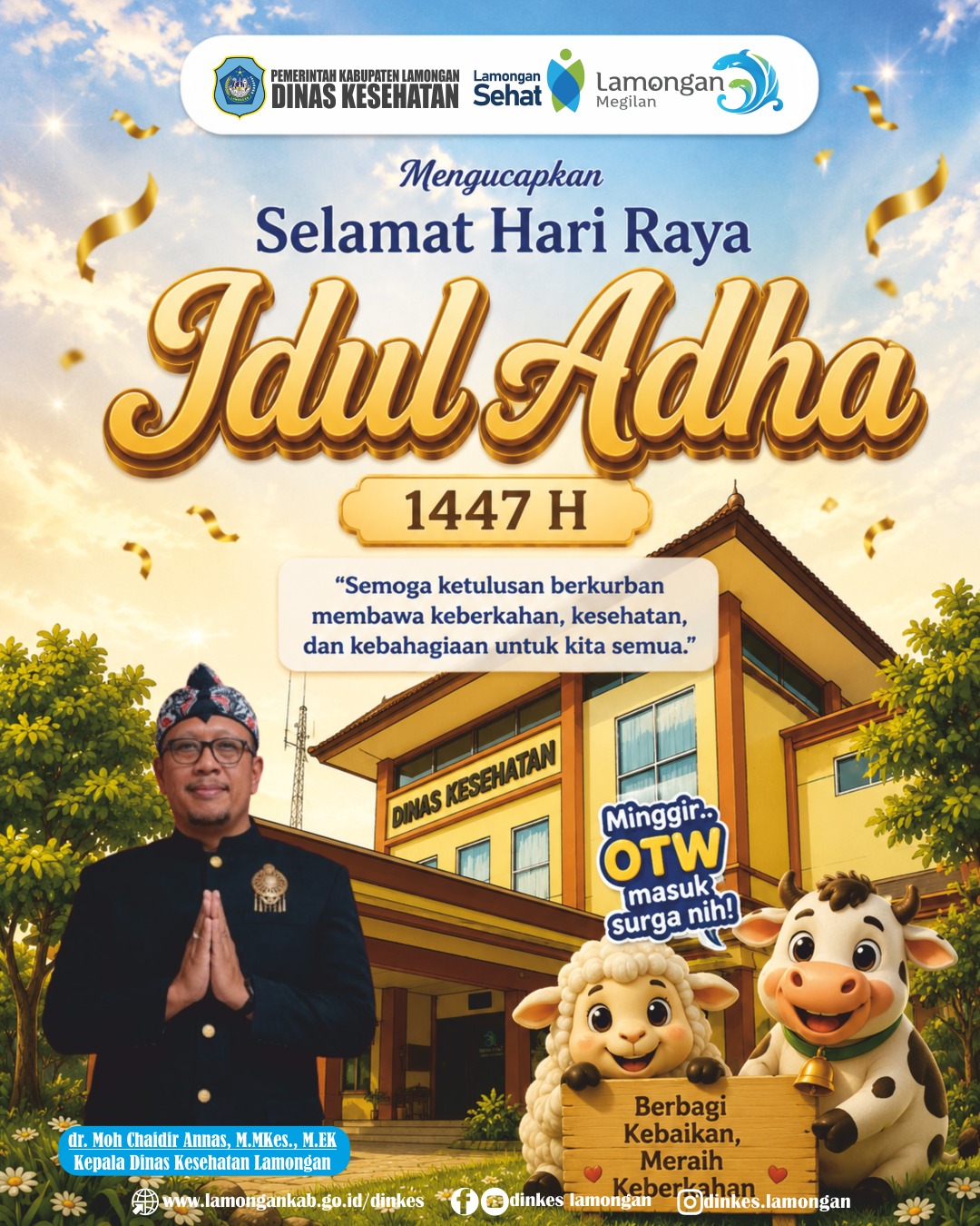 Foto: Segenap Keluarga Besar Dinas Kesehatan Kabupaten Lamongan mengucapkan: 🕌 Selamat Hari Raya Idul Adha 1447 H / 2026 M 🐪