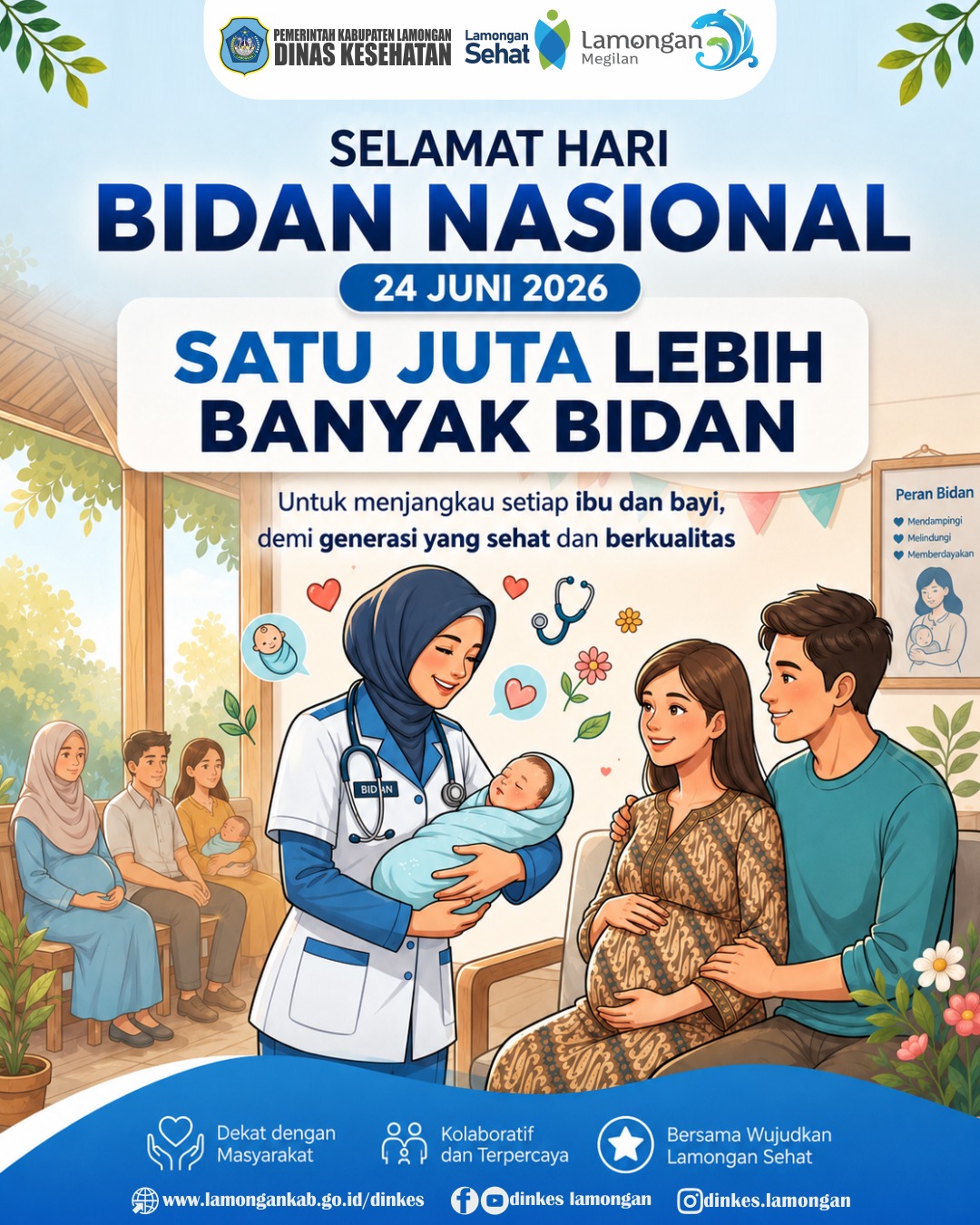Foto: 💙 SELAMAT HARI BIDAN NASIONAL 📅 24 Juni 2026 "Satu Juta Lebih Banyak Bidan untuk Menjangkau Setiap Ibu dan Bayi".