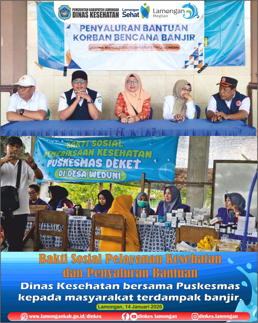 Foto: Di tengah musibah Banjir Dinkes Lamongan gelar Bakti Sosial Pelayanan Kesehatan dan Penyaluran Bantuan kepada Masyarakat.