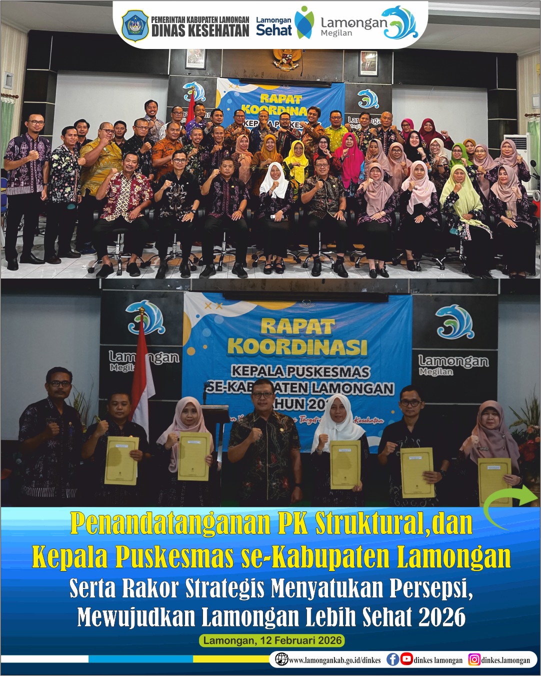 Foto: Penandatanganan PK Struktural & Kepala Puskesmas se-Kabupaten Lamongan serta Rakor Strategis 2026.