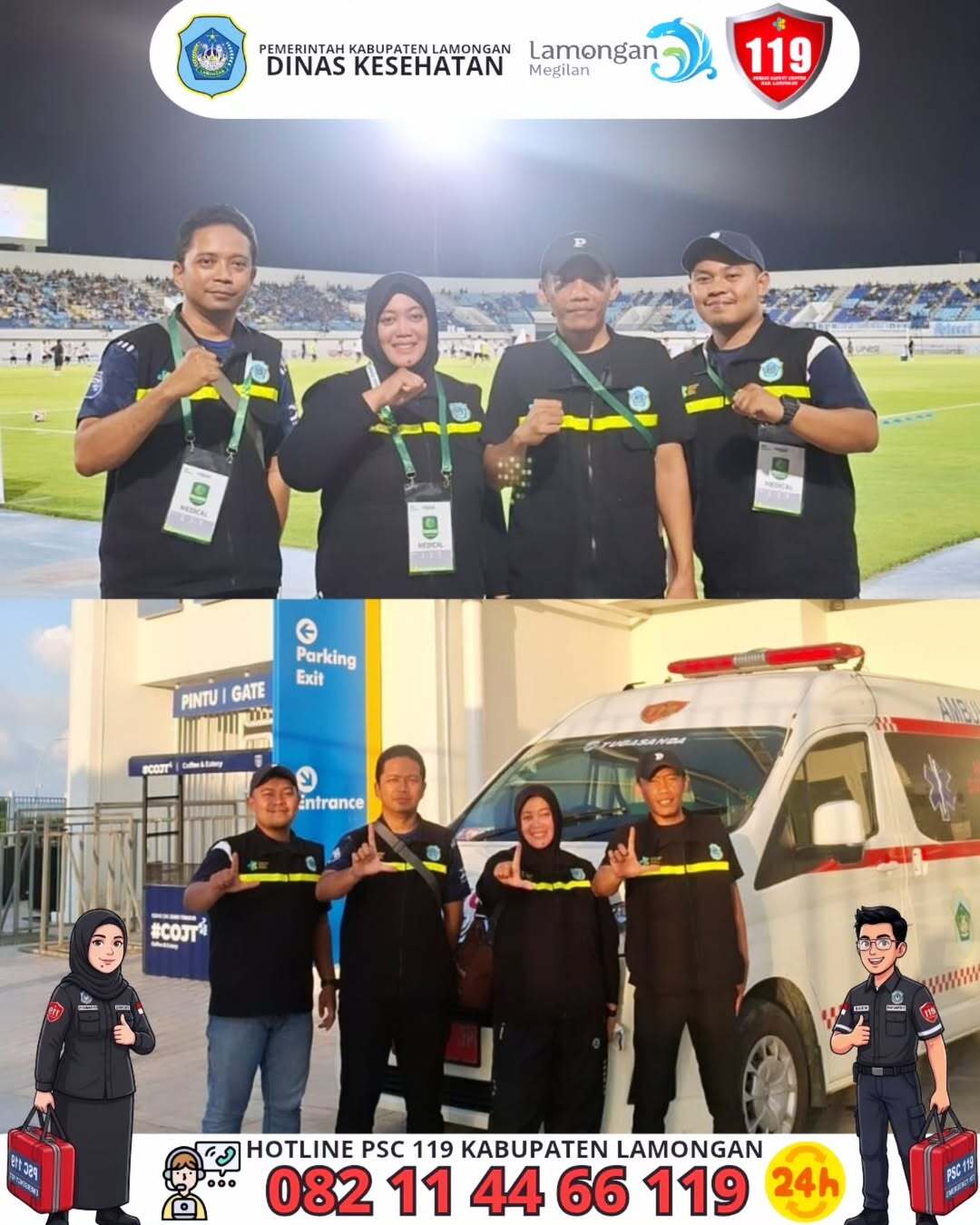 Foto: Siaga untuk Kemenangan! Tim Kesehatan PSC 119 Lamongan Hadir Mengawal Anniversary Game Persela Lamongan 💙⚽🚑