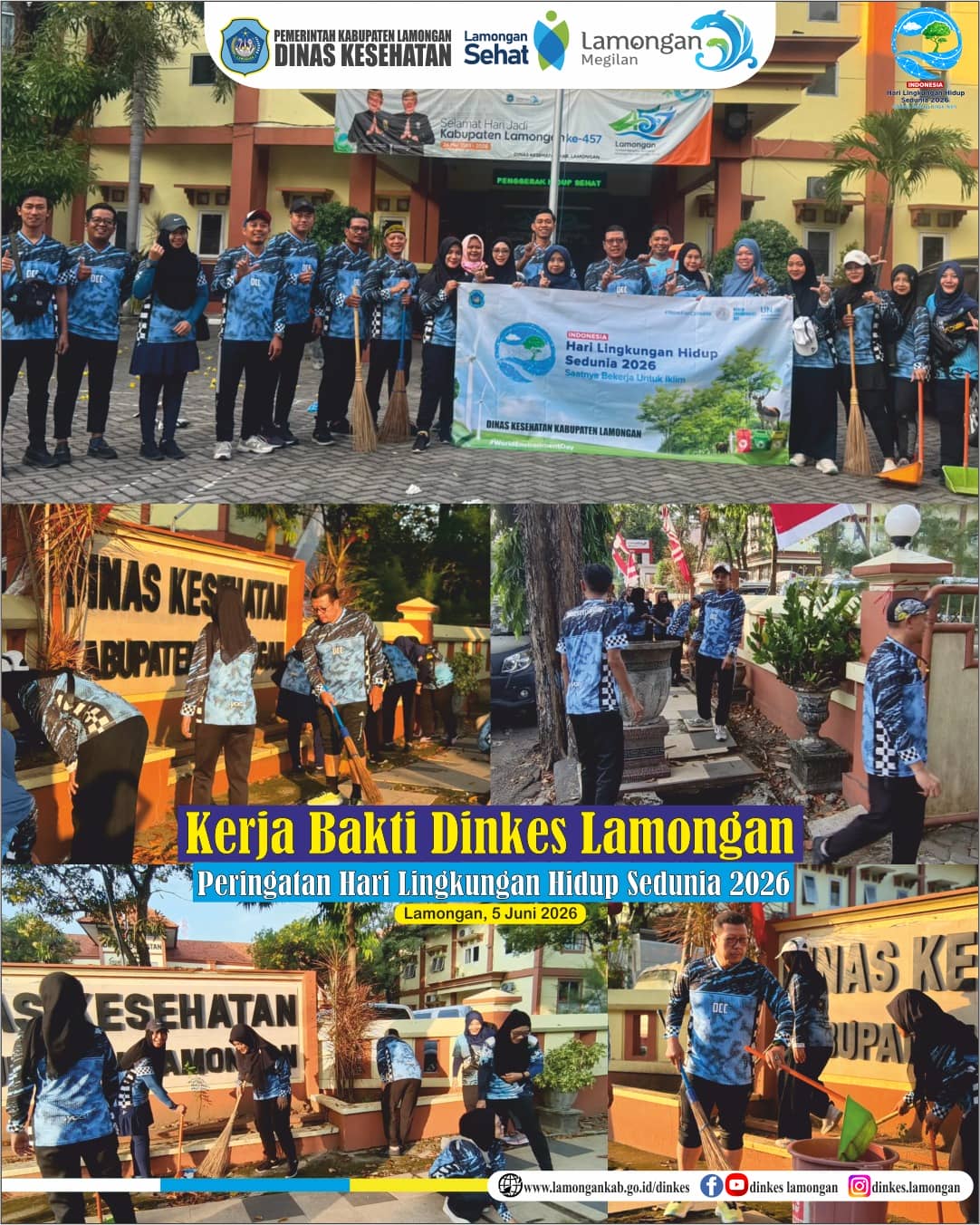Foto: Kerja Bakti Bersama Dinas Kesehatan Kabupaten Lamongan dalam Rangka Peringatan Hari Lingkungan Hidup Sedunia 2026. Saatnya Bekerja untuk Iklim 🌱