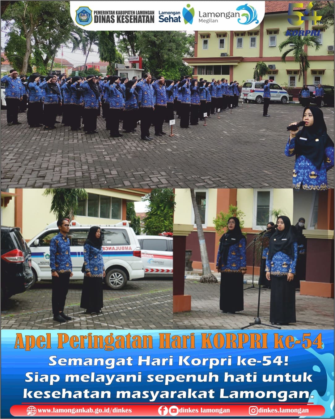 Foto: “Semangat Hari Korpri ke-54! Dinas Kesehatan Kabupaten Lamongan Siap melayani dengan sepenuh hati untuk kesehatan masyarakat Lamongan.”