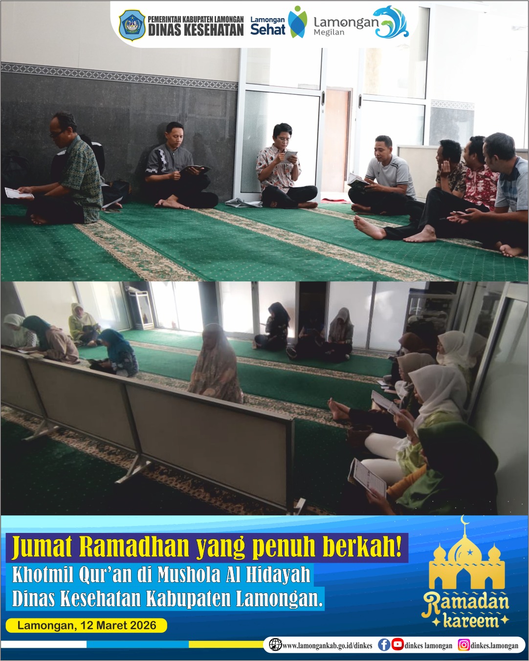 Foto: 📖 Jumat Ramadhan yang penuh berkah! Khotmil Qur’an Dinas Kesehatan Kabupaten Lamongan.