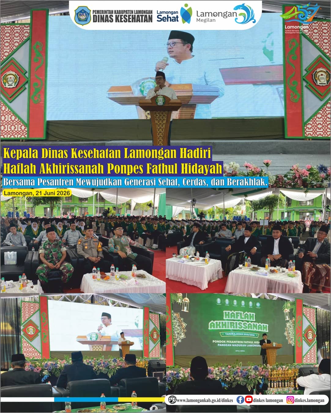 Foto: Kepala Dinkes Lamongan Hadiri Haflah Akhirissanah Ponpes Fathul Hidayah Bersama Pesantren Mewujudkan Generasi Sehat, Cerdas, dan Berakhlak.