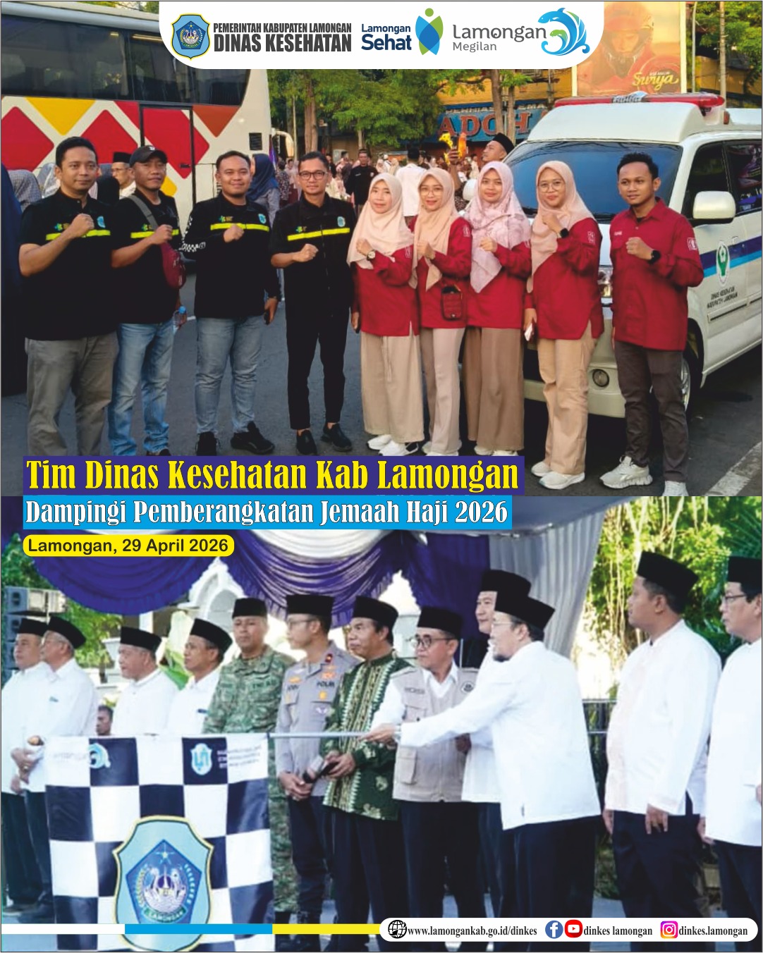 Foto: Tim Dinas Kesehatan Kabupaten Lamongan Dampingi Pemberangkatan Jemaah Haji 2026.