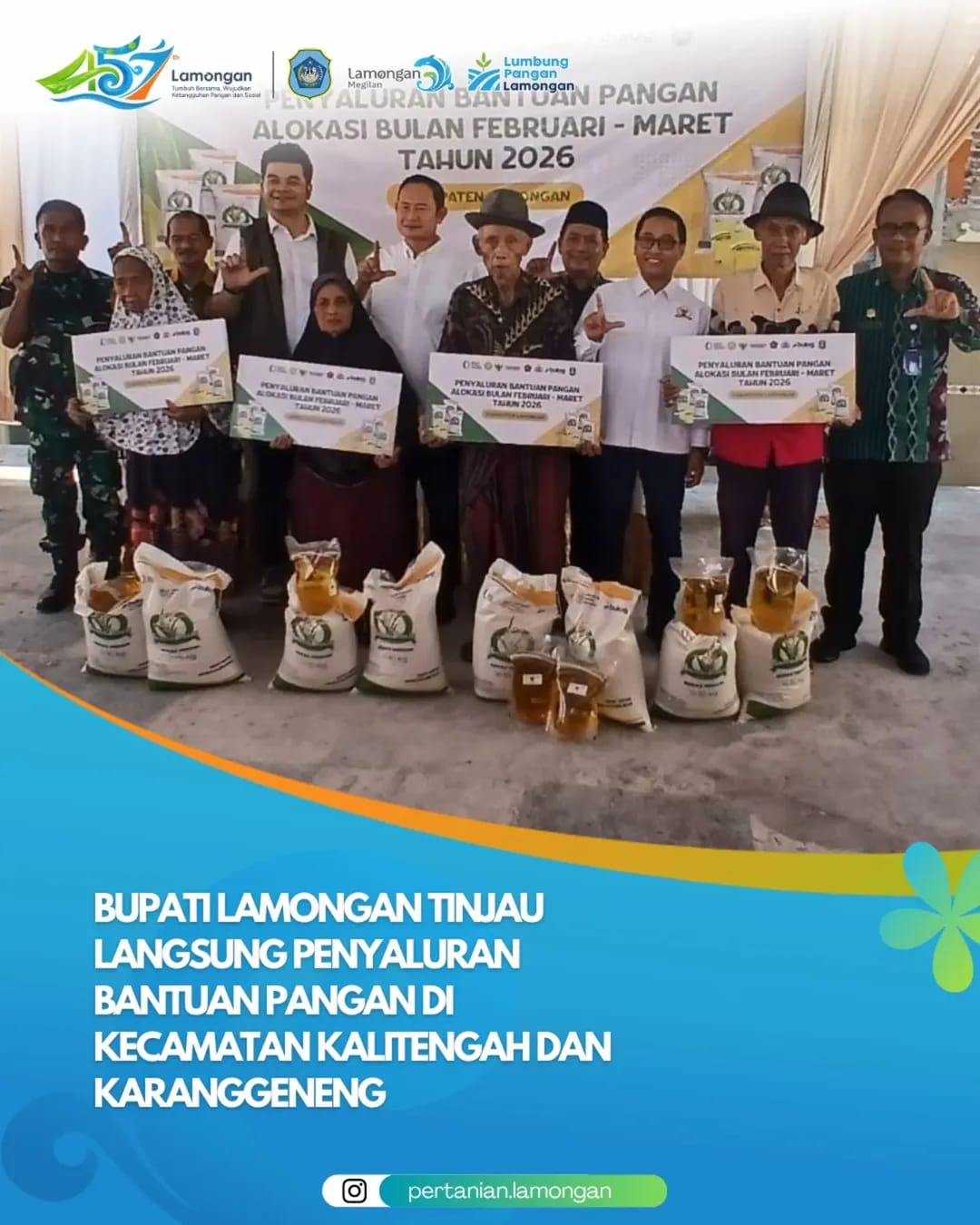 Foto: Bupati Lamongan Tinjau Langsung Penyaluran Bantuan Pangan di Kecamatan Kalitengah dan Karanggeneng