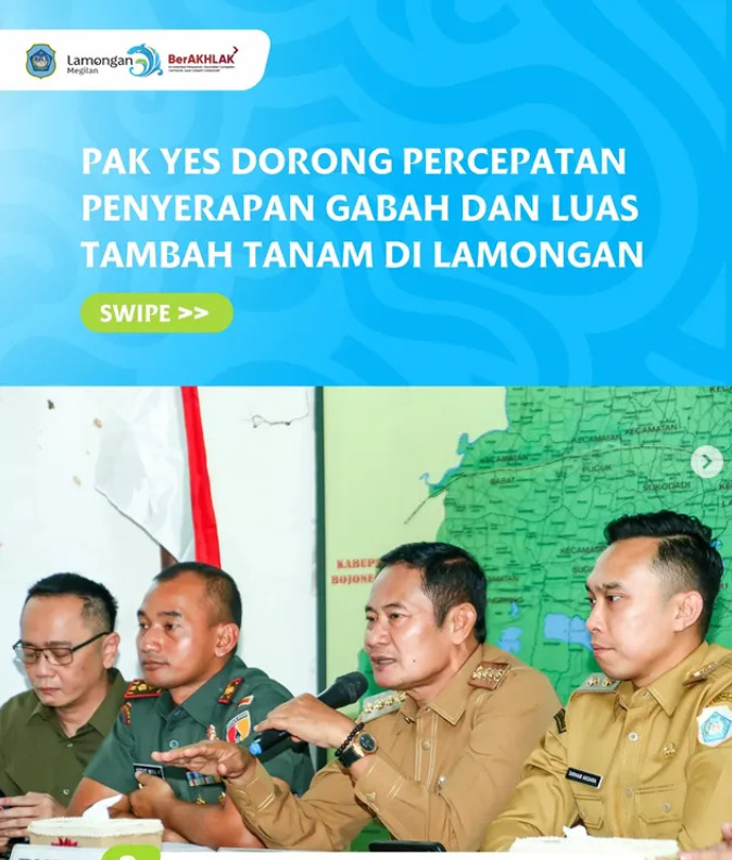 Pak Yes Dorong Percepatan Penyerapan Gabah dan Luas Tambah Tanam di Lamongan