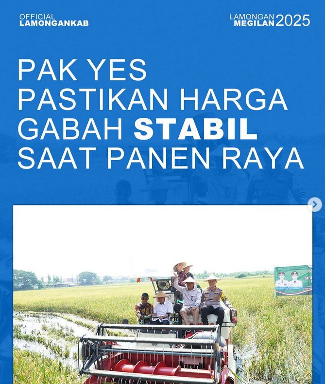 Bupati Lamongan Yuhronur Efendi mengikuti panen raya serentak bersama 14 provinsi secara zoom yang di pimpin Bapak Presiden Prabowo Subianto