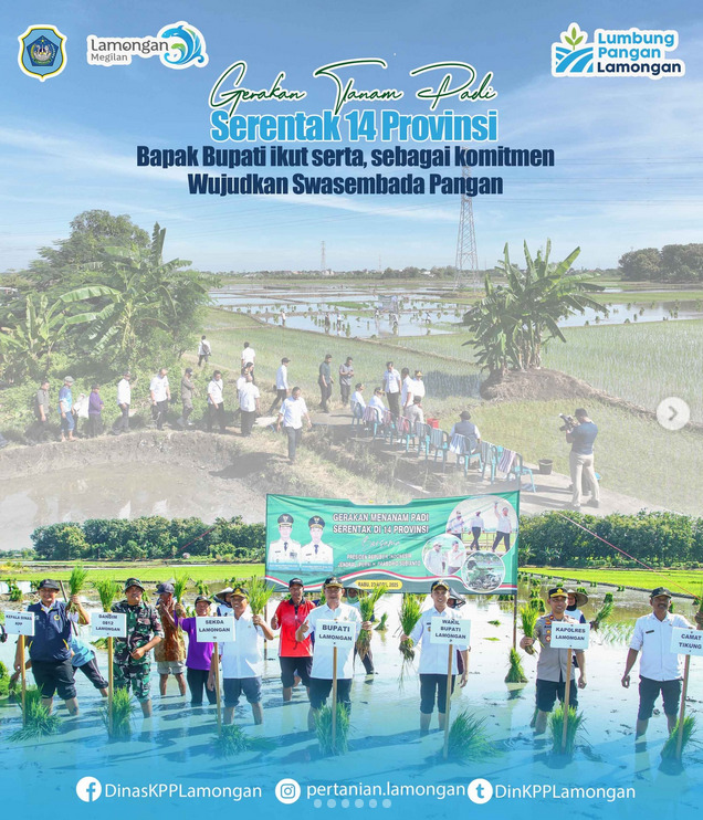 Gerakan Tanam Padi Serentak di 14 Provinsi, Bupati Lamongan Ikut Serta sebagai Wujud Komitmen Swasembada Pangan