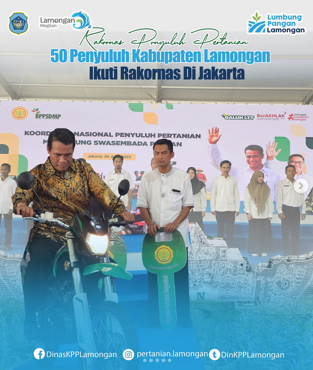 50 penyuluh pertanian dari Kabupaten Lamongan diberangkatkan ke Jakarta untuk mengikuti Rapat Koordinasi Nasional (Rakornas) Pertanian yang digelar oleh Kementerian Pertanian Republik Indonesia