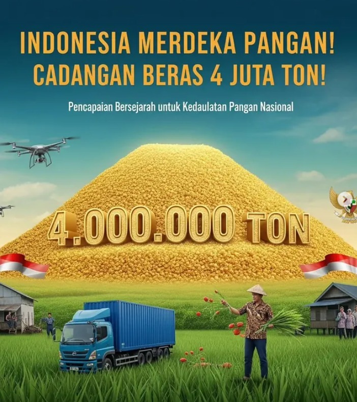 INDONESIA MERDEKA PANGAN, CADANGAN BERAS CAPAI 4 JT TON