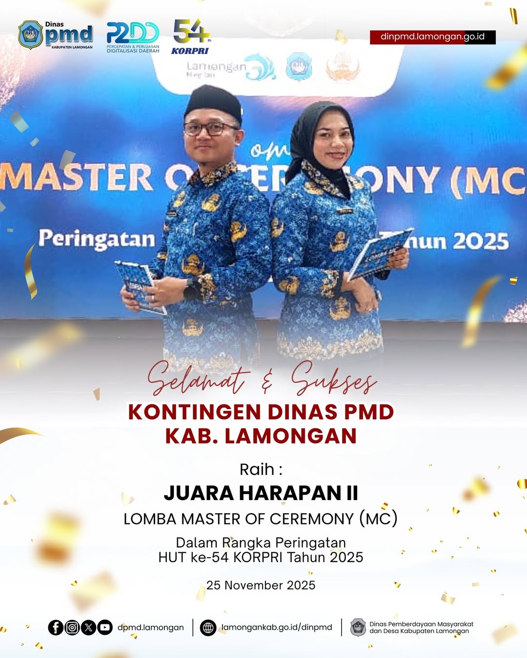 JUARA HARAPAN II Lomba Master of Ceremony (MC) dalam Rangka Peringatan HUT ke-54 KORPRI Tahun 2025