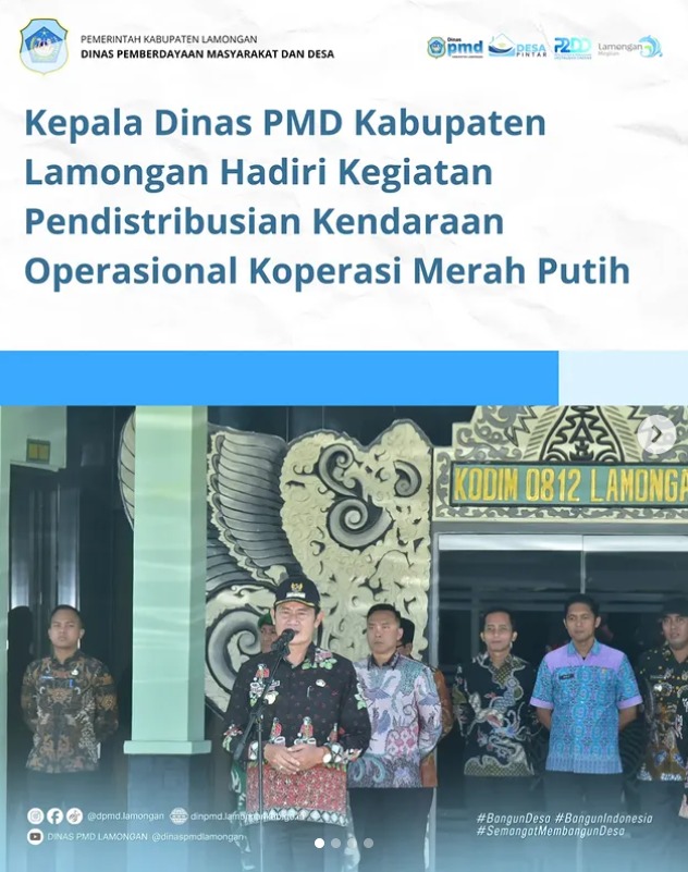 Foto: KEPALA DINAS PMD LAMONGAN HADIRI KEGIATAN PENDISTRIBUSIAN KENDARAAN OPERASIONAL KOPERASI MERAH PUTIH