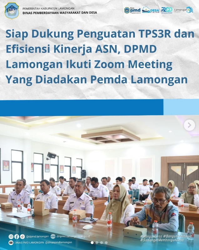 Foto: SIAP DUKUNG PENGUATAN TPS3R DAN EFISIENSI KINERJA ASN, DPMD LAMONGAN IKUTI ZOOM MEETING YANG DIADAKAN PEMDA LAMONGAN