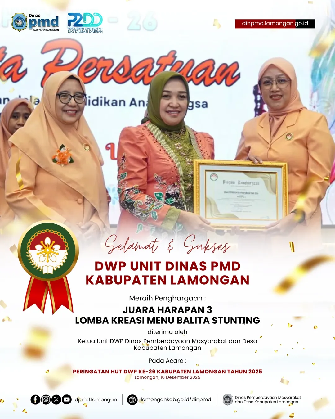 Foto: SELAMAT DAN SUKSES DHARMA WANITA PERSATUAN ATAS DITERIMANYA PENGHARGAAN JUARA HARAPAN 3 PADA LOMBA KREASI MENU BALITA STUNTING