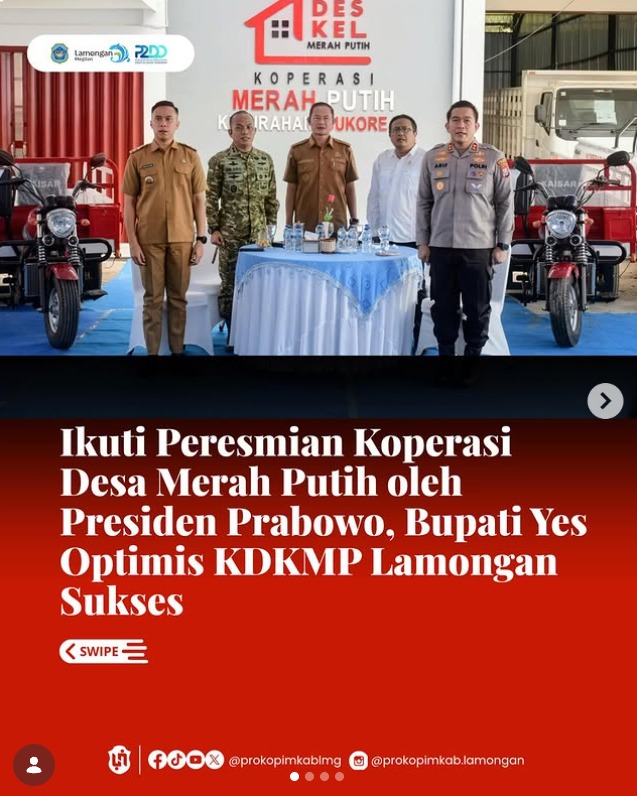 Foto: IKUTI PERESMIAN KOPERASI DESA MERAH PUTIH OLEH PRESIDEN PRABOWO, BUPATI YES OPTIMIS KDKMP LAMONGAN SUKSES