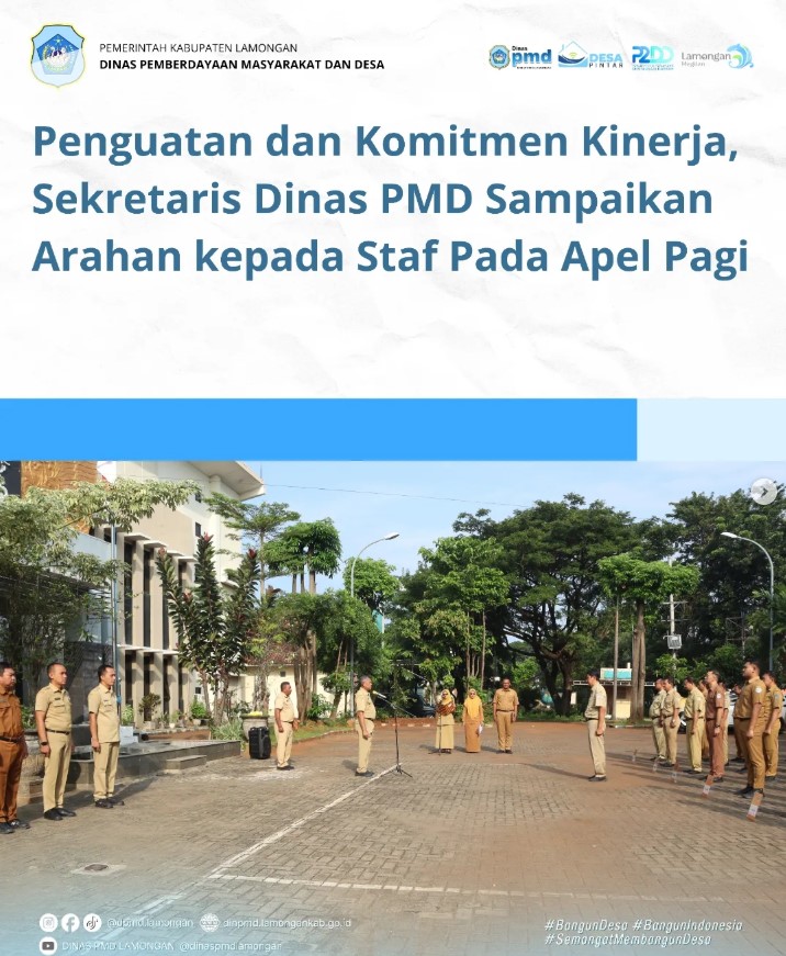 Foto: PENGUATAN DAN KOMITMEN KINERJA, SEKRETARIS DINAS PMD SAMPAIKAN ARAHAN KEPADA STAF PADA APEL PAGI