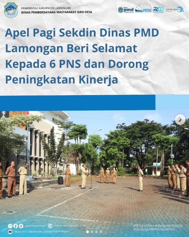 Foto: APEL PAGI SEKDIN DINAS PMD LAMONGAN BERI SELAMAT KEPADA 6 PNS DAN DORONG PENINGKATAN KINERJA
