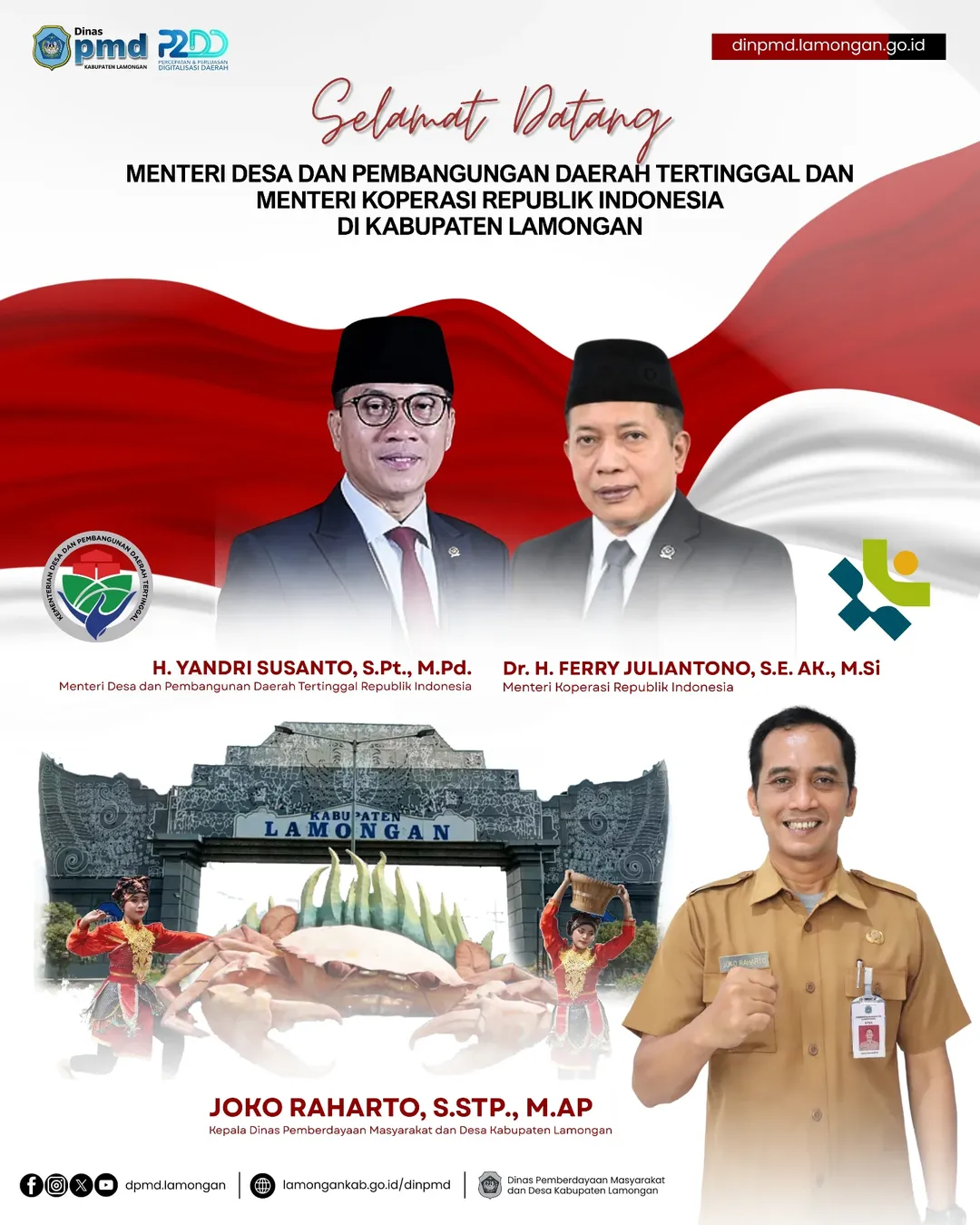 Foto: SELAMAT DATANG DI KABUPATEN LAMONGAN Kepada MENTERI DESA DAN PEMBANGUNAN DAERAH TERTINGGAL REPUBLIK INDONESIA DAN MENTERI KOPERASI REPUBLIK INDONESIA