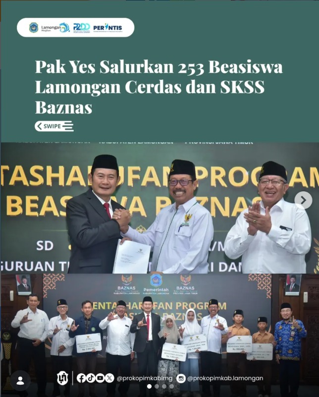 Foto: PAK YES SALURKAN 253 BEASISWA LAMONGAN CERDAS DAN SKSS BAZNAS