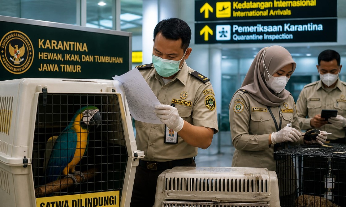 Foto: KARANTINA JATIM PERKETAT PENGAWASAN DI BANDARA DAN PELABUHAN CEGAH PENYELUNDUPAN SATWA