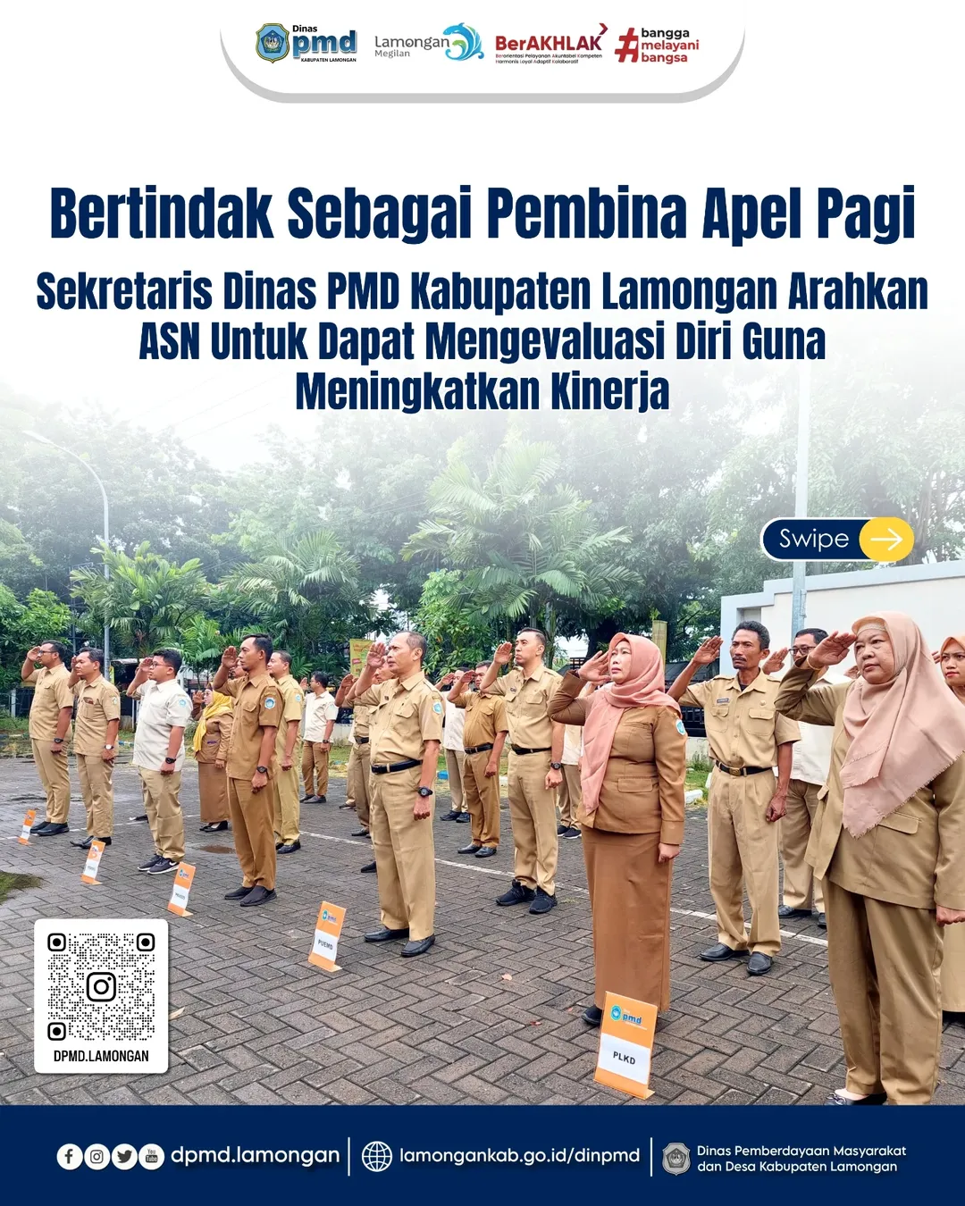 BERTINDAK SEBAGAI PEMBINA APEL PAGI, SEKRETARIS DINAS PMD KABUPATEN LAMONGAN ARAHKAN ASN UNTUK DAPAT MENGEVALUASI DIRI GUNA MENINGKATKAN KINERJA