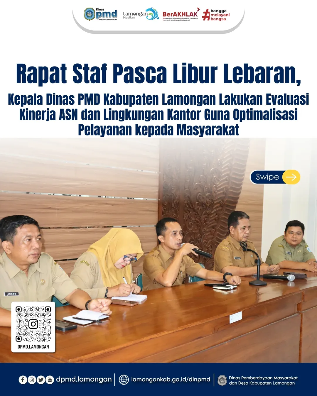 RAPAT STAF PASCA LIBUR LEBARAN, KEPALA DINAS PMD KABUPATEN LAMONGAN LAKUKAN EVALUASI KINERJA ASN DAN LINGKUNGAN KANTOR GUNA OPTIMALISASI PELAYANAN KEPADA MASYARAKAT