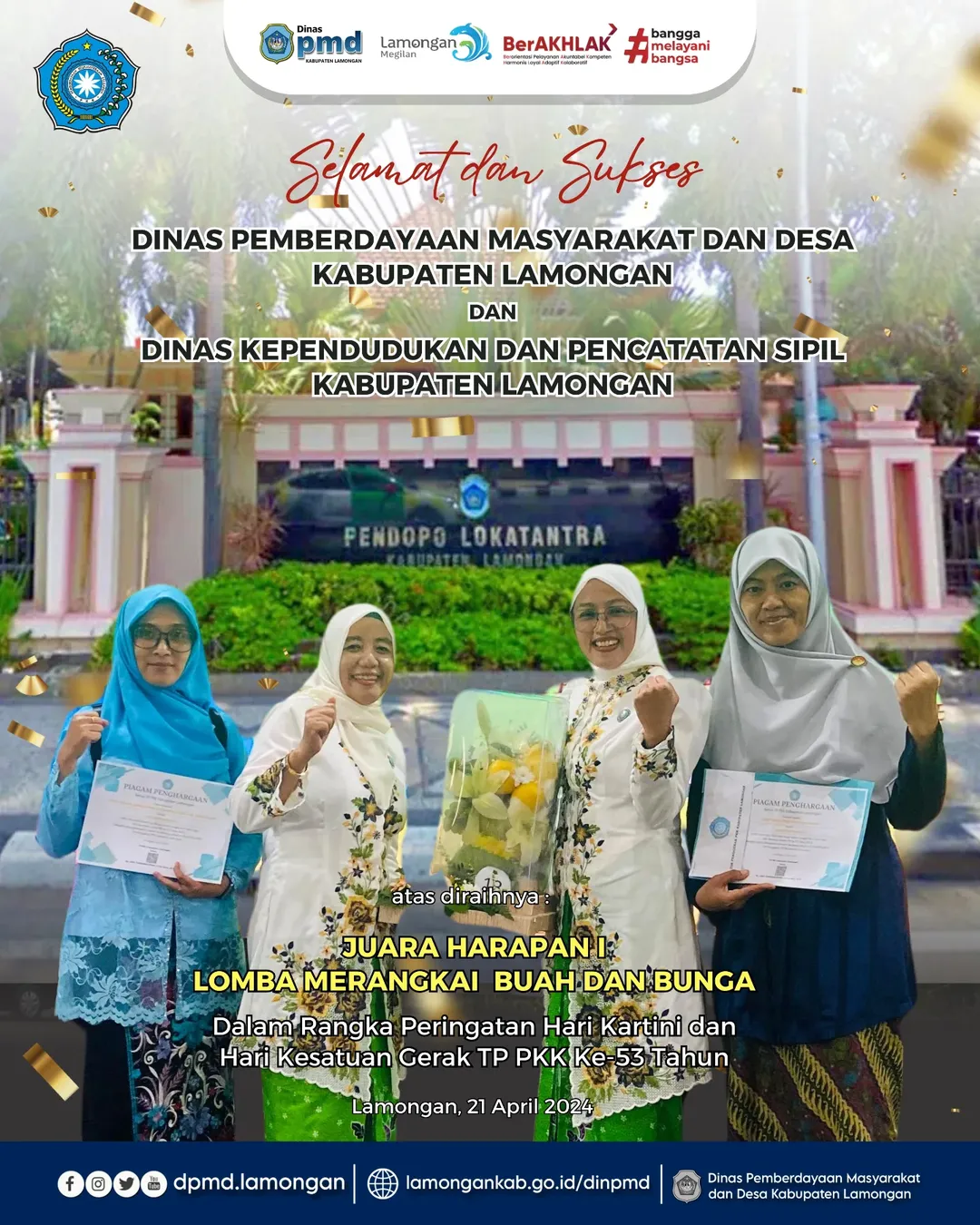 DINAS PMD DAN DISDUKCAPUL KABUPATEN LAMONGAN RAIH JUARA HARAPAN I LOMBA MERANGKAI BUAH DAN BUNGA