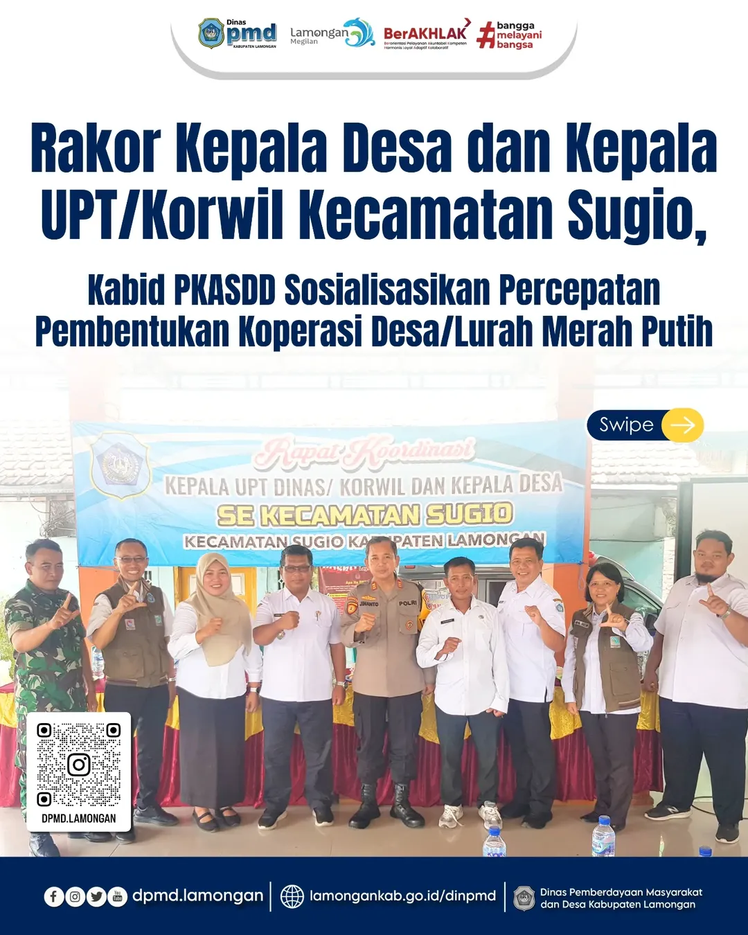 RAKOR KEPALA DESA DAN KEPALA UPT/KORWIL KECAMATAN SUGIO, KABID PKASDD SOSIALISASIKAN PERCEPATAN PEMBENTUKAN KOPERASI DESA/LURAH MERAH PUTIH
