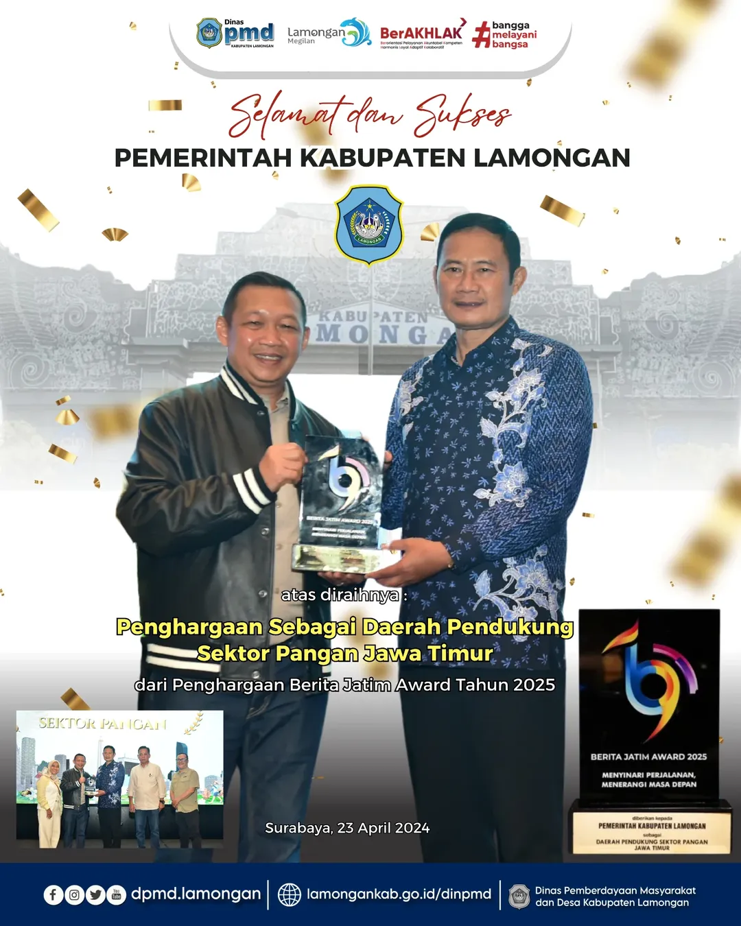 SELAMAT DAN SUKSES KEPADA PEMERINTAH KABUPATEN LAMONGAN ATAS DIRAIHNYA PENGHARGAAN BERITA JATIM AWARD 2025
