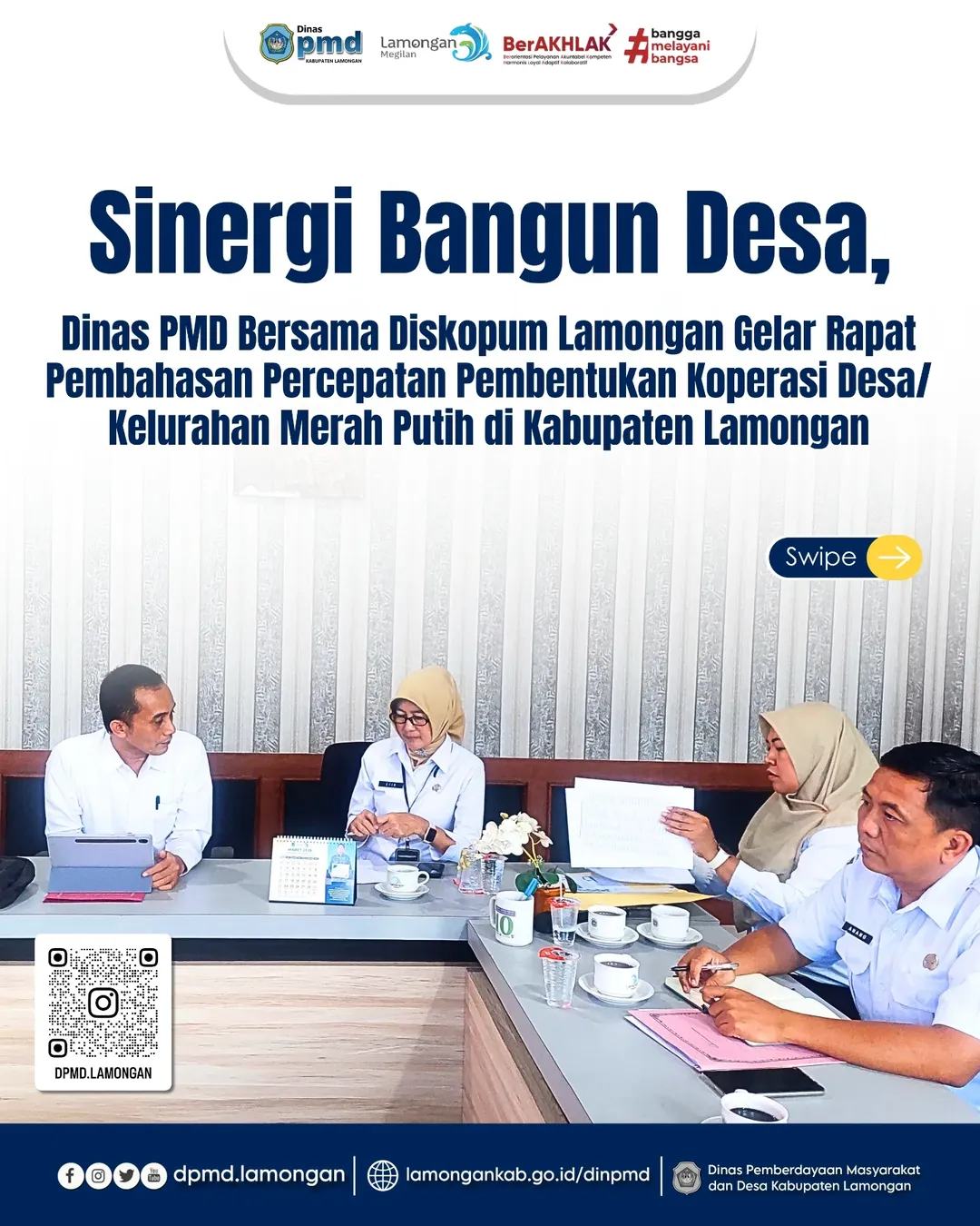 SINERGI BANGUN DESA, DINAS PMD BERSAMA DISKOPUM LAMONGAN GELAR RAPAT PEMBAHASAN PERCEPATAN PEMBENTUKAN KOPERASI DESA/KELURAHAN MERAH PUTIH DI KABUPATEN LAMONGAN