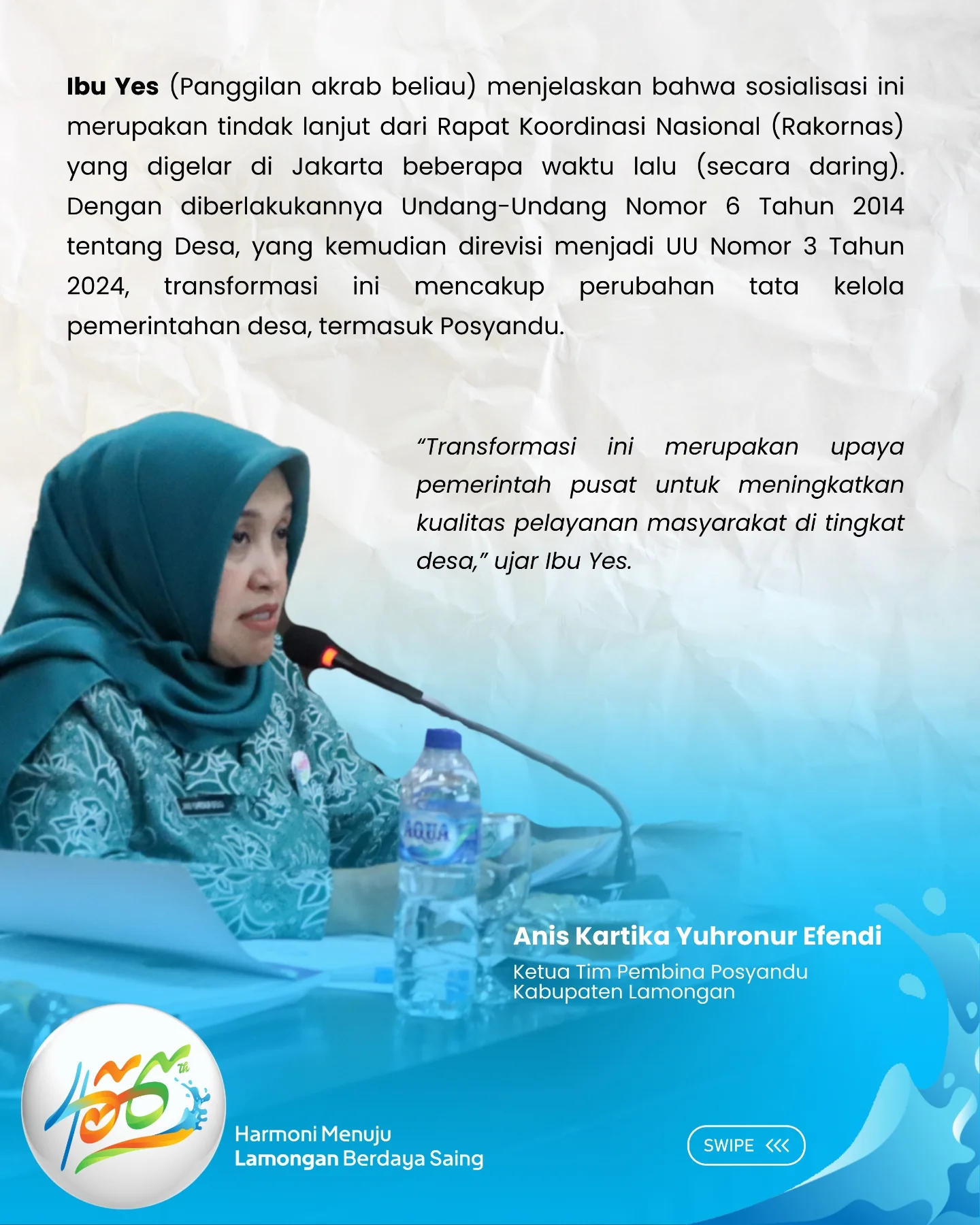 Sosialisasi Penataan Lembaga Posyandu dalam Implementasi 6 Standar Pelayanan Minimal (SPM) oleh Tim Pembina Posyandu Kabupaten Lamongan Tahun 2025