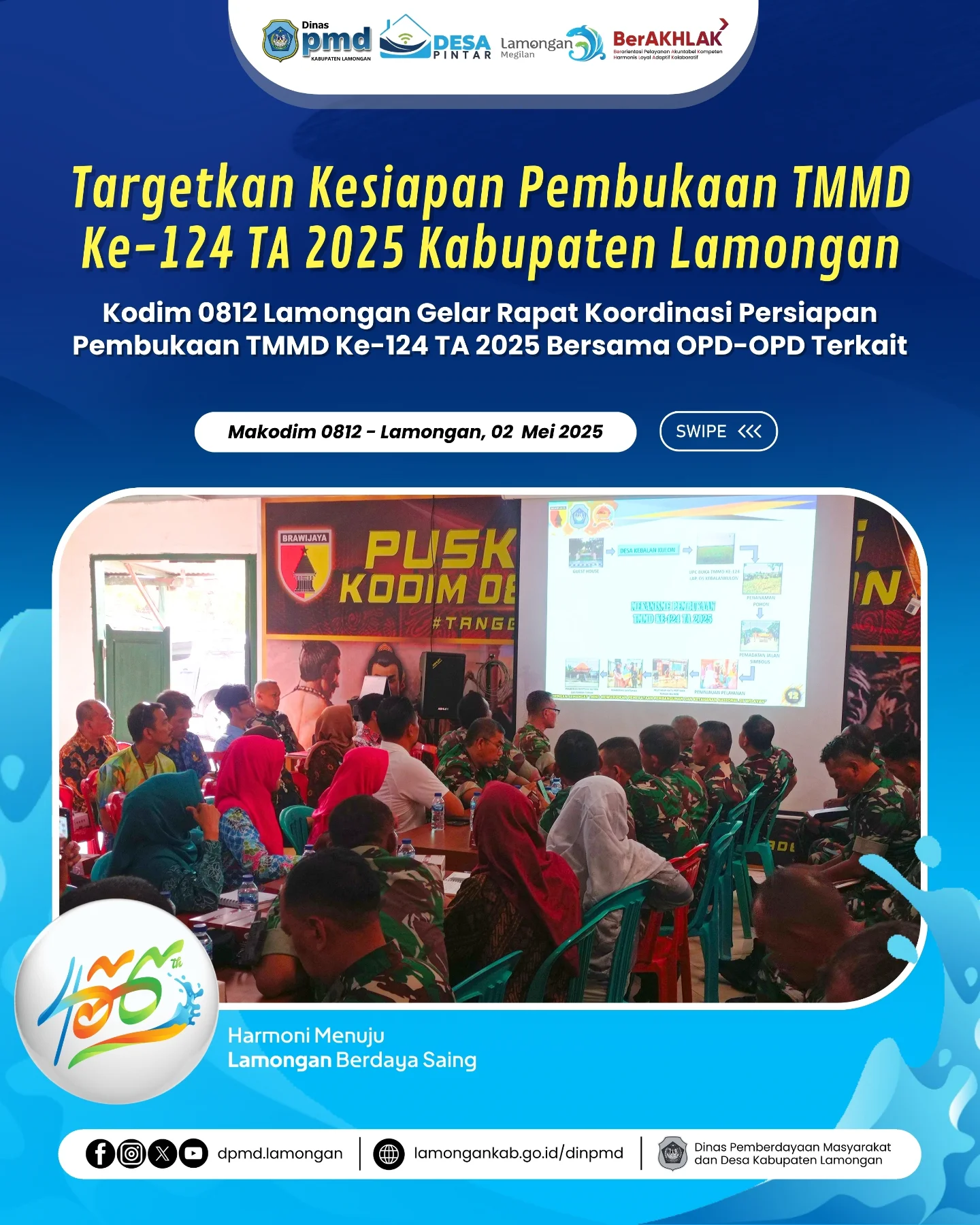 TARGETKAN KESIAPAN PEMBUKAAN TMMD KE-124 TA 2025, KODIM 0812 LAMONGAN GELAR RAPAT KOORDINASI PERSIAPAN PEMBUKAAN TMMD KE-124 TA 2025 BERSAMA OPD-OPD TERKAIT