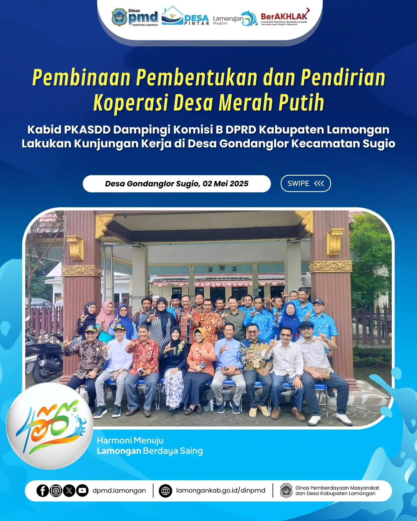PEMBINAAN PEMBENTUKAN DAN PENDIRIAN KOPERASI DESA MERAH PUTIH, KABID PKASDD DAMPINGI KOMISI B DPRD KABUPATEN LAMONGAN LAKUKAN KUNJUNGAN KERJA DI DESA GONDANGLOR KECAMATAN SUGIO