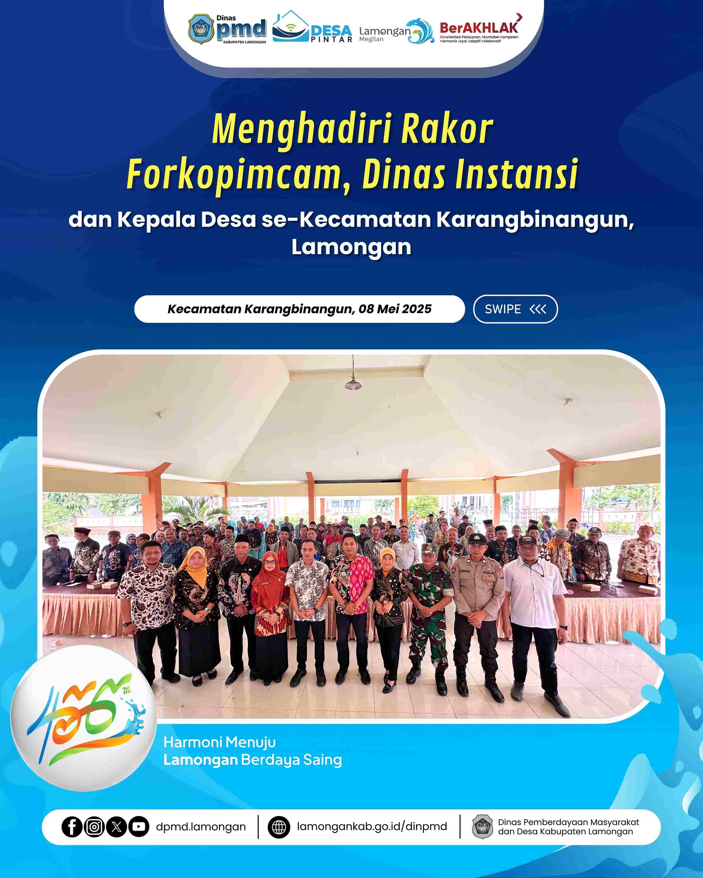 MENGHADIRI RAKOR FORKOPIMCAM, DINAS INSTANSI DAN KEPALA DESA SE-KECAMATAN KARANGBINANGUN, LAMONGAN