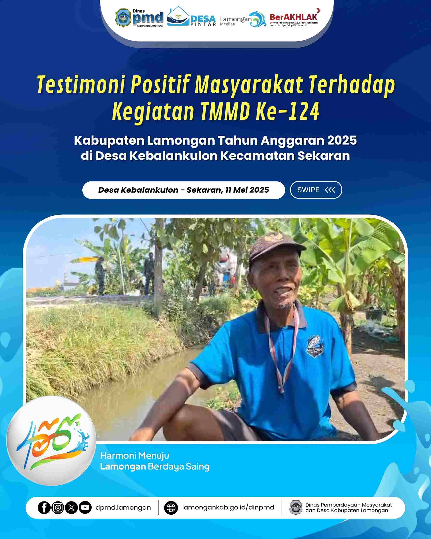 TESTIMONI POSITIF MASYARAKAT TERHADAP KEGIATAN TMMD KE-124 KABUPATEN LAMONGAN TAHUN ANGGARAN 2025 DI DESA KEBALANKULON KECAMATAN SEKARAN