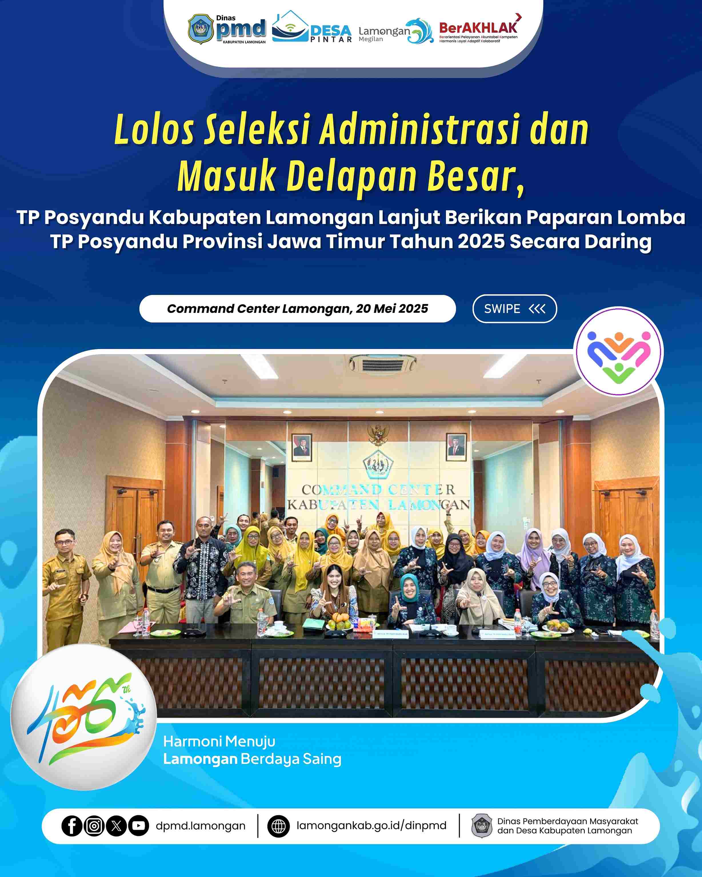 LOLOS SELEKSI ADMINISTRASI DAN MASUK DELAPAN BESAR, TP POSYANDU KABUPATEN LAMONGAN LANJUT BERIKAN PAPARAN LOMBA TP POSYANDU PROVINSI JAWA TIMUR TAHUN 2025 SECARA DARING